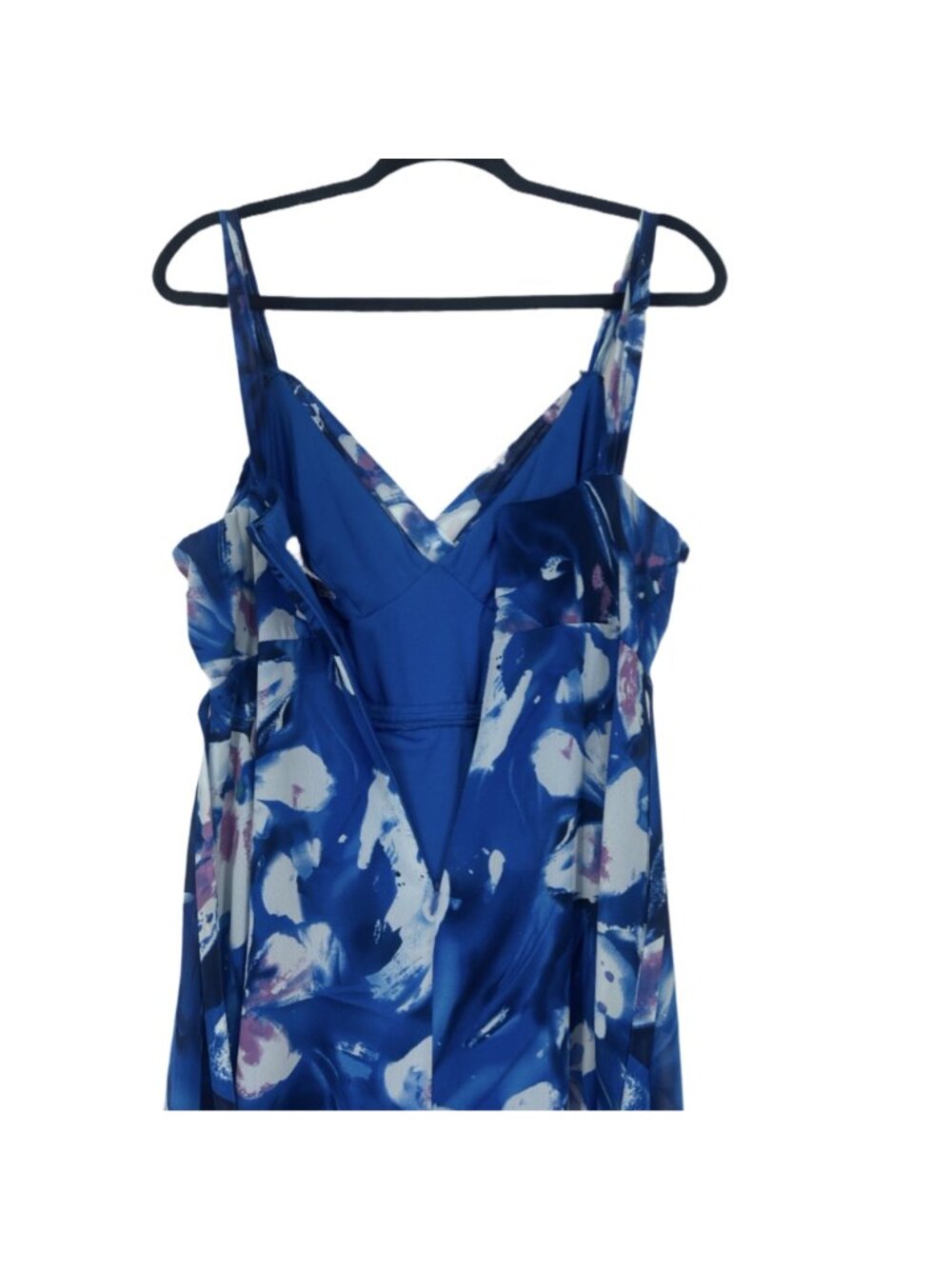Robbie Bee Cobalt Blue White Abstract Floral Maxi Dress 8 V-Neck Summer Boho - Picture 5 of 7